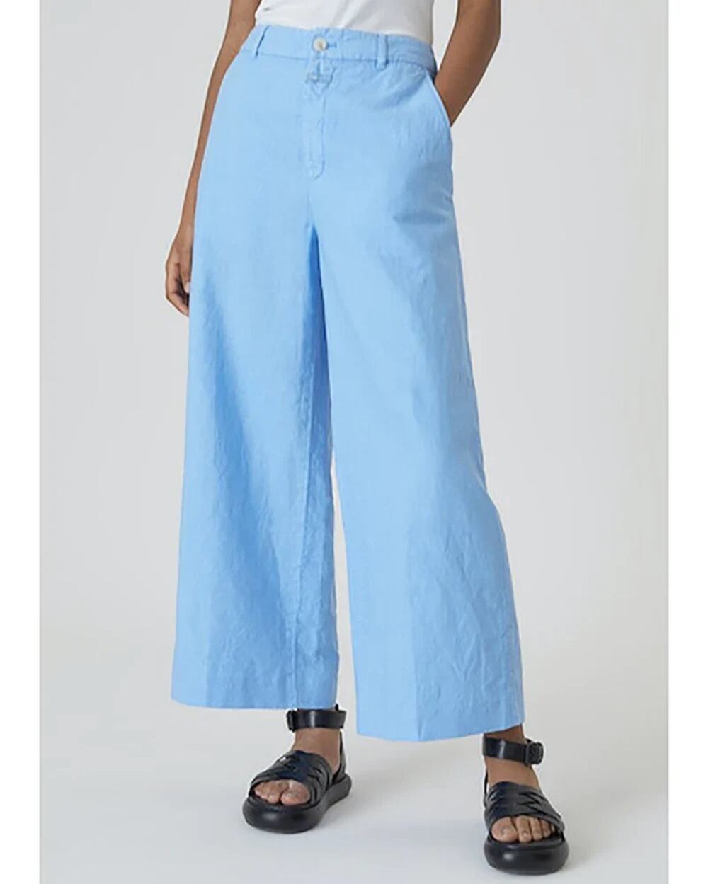 CLOSED Barton Wide Leg Linen Cotton High Rise Pants Blue Size 28